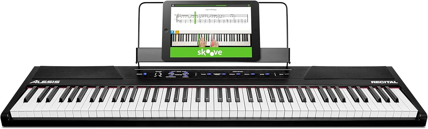 Alesis Recital | 88 Key Beginner Digital Piano/Keyboard with Full Size Keys & RockJam Xfinity Heavy-Duty, Double-X, Pre-Assembled, Infinitely Adjustable Piano Keyboard Stand with Locking Straps
