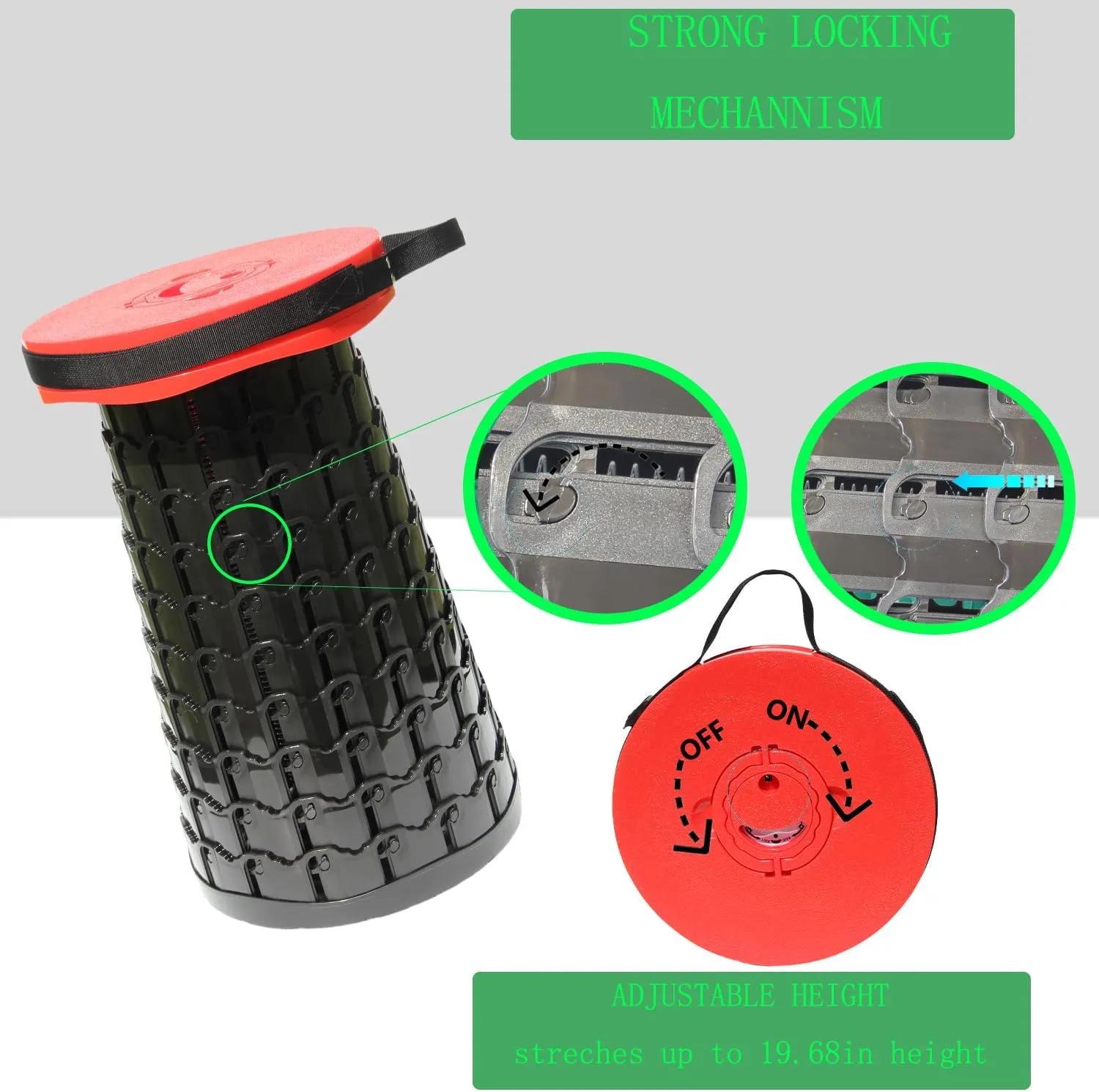 ALEVMOOM 2025 Upgraded XXL Collapsible Stool with Cushion 19.7",1000lbs Max Weight,Wider & Taller Pop Up Seat, Heavy Duty Portable Retractable Folding Stool for Camping & Outdoors (Red)