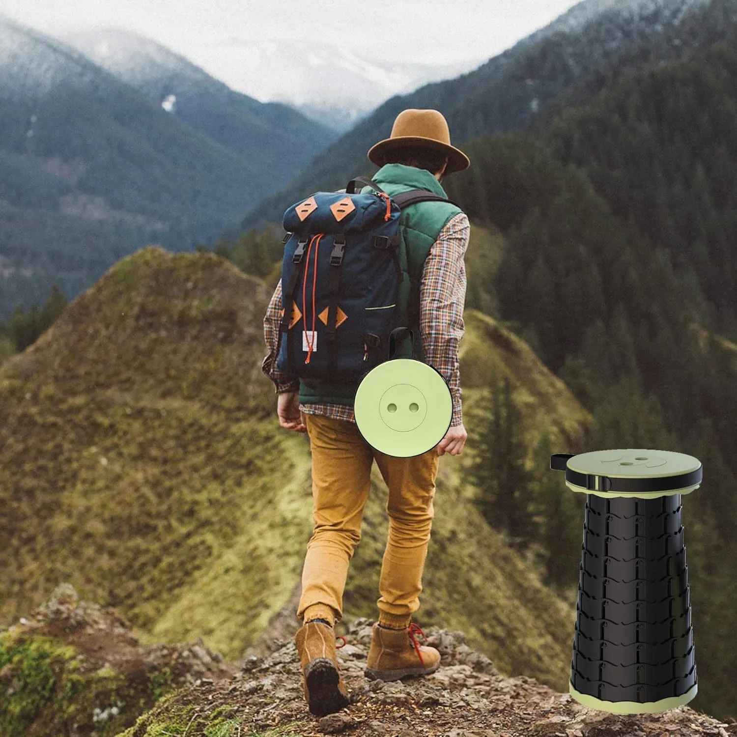 ALEVMOOM Collapsible Stool with Cushion, Portable Telescoping More Sturdy Load Capacity 200kg, Retractable Adjustable Camping Folding Stool for Outdoor Hiking BBQ Climb