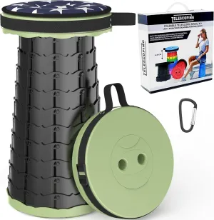 ALEVMOOM Collapsible Stool with Cushion, Portable Telescoping More Sturdy Load Capacity 200kg, Retractable Adjustable Camping Folding Stool for Outdoor Hiking BBQ Climb