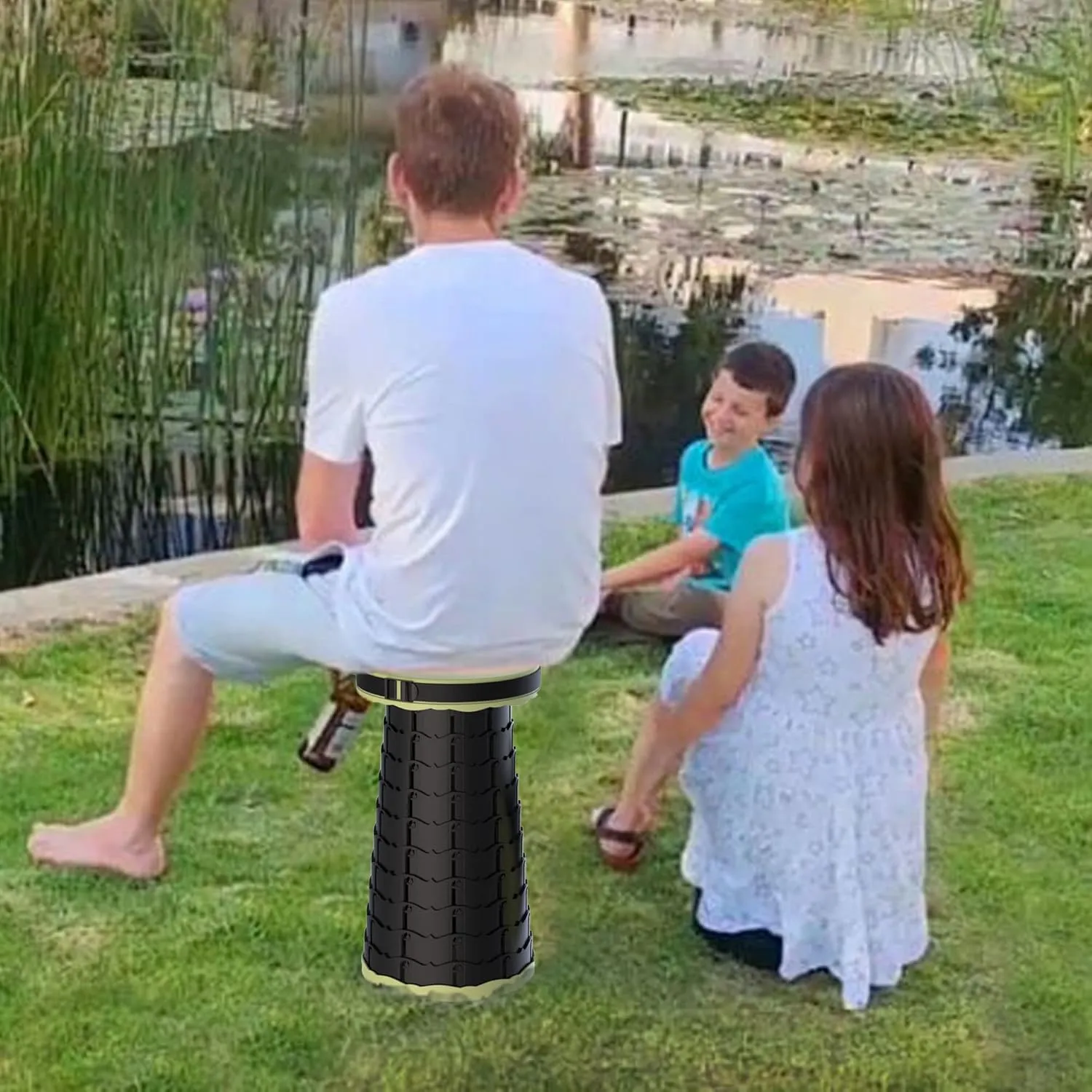 ALEVMOOM Collapsible Stool with Cushion, Portable Telescoping More Sturdy Load Capacity 200kg, Retractable Adjustable Camping Folding Stool for Outdoor Hiking BBQ Climb