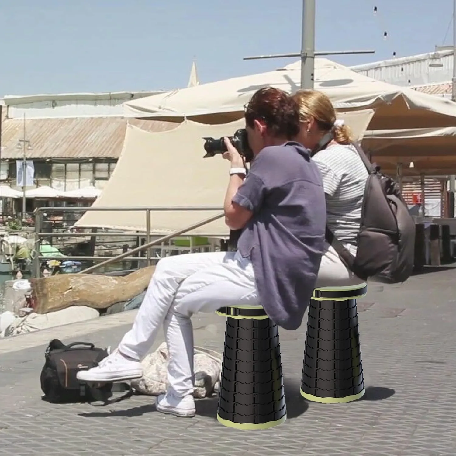 ALEVMOOM Collapsible Stool with Cushion, Portable Telescoping More Sturdy Load Capacity 200kg, Retractable Adjustable Camping Folding Stool for Outdoor Hiking BBQ Climb