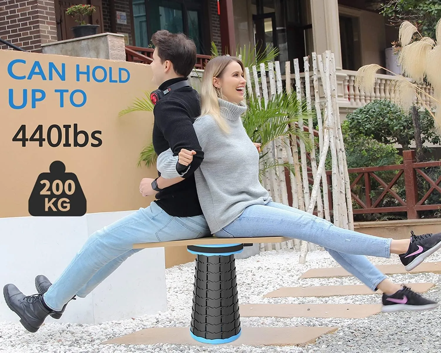 ALEVMOOM Upgraded Portable Collapsible Folding Stool with Cushion Retractable Telescoping Stool for Adults Sturdy Capacity 440lbs Camping Chair for Outdoor Hiking Garden BBQ with Bag