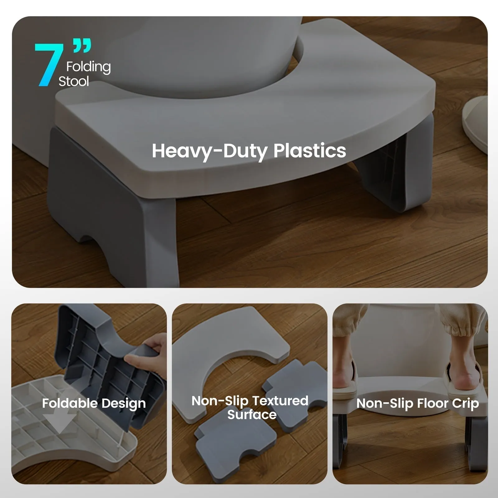 ALLJOY Squat Toilet Potty Stool Foldable Plastic Step Stool for Adults Kids Portable Collapsible Toilet Poop Foot Stool for Bathroom,7In