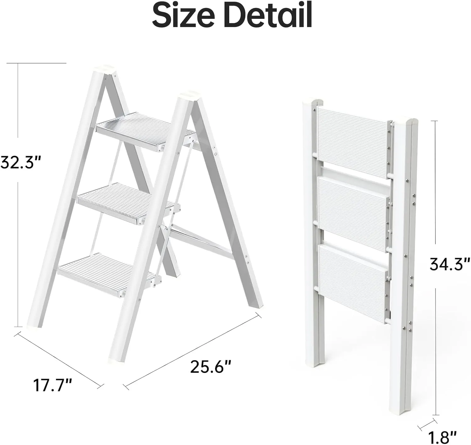 Aluminium 3 Step Ladder Folding Stool-330lb Capacity Ladders with Anti-Slip Wide Pedal,Lightweight Ladder,Portable Multi-use Scene for Home/Kitchen/Office/Garden/Yard (White New, 3 Step)
