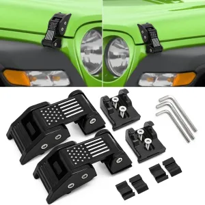 Aluminium Alloy Hood Hold-Down Latch Hood Lock Catch & Bracket With Flag for 2007-2017 Jeep Wrangler JK / 2018-2023 Wrangler JL JLU /2020-2023 Gladiator JT