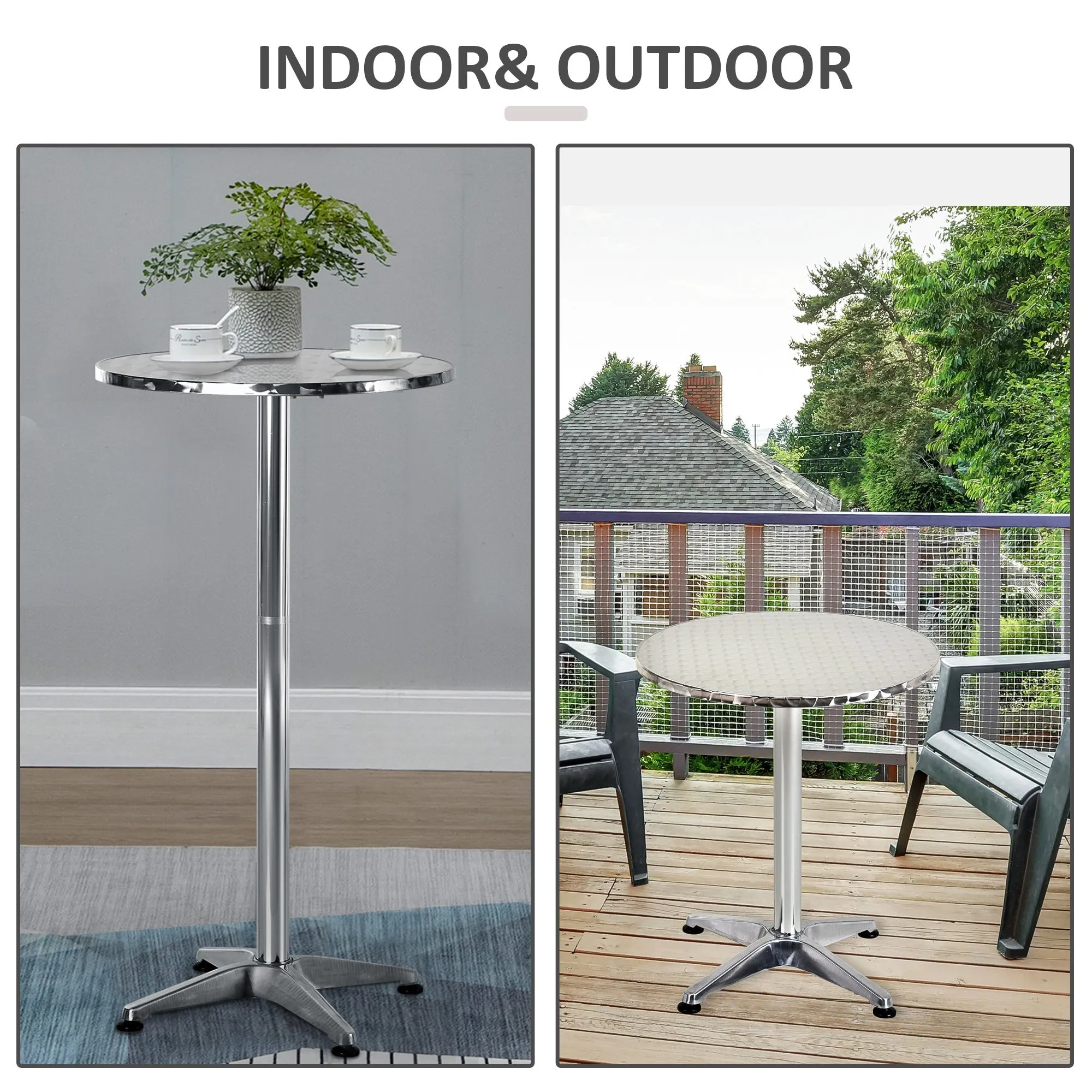 Aluminum Bistro Bar Table Round Tabletop Dining Wine Pub Stainless Steel 2 Height Settings 70cm/110cm