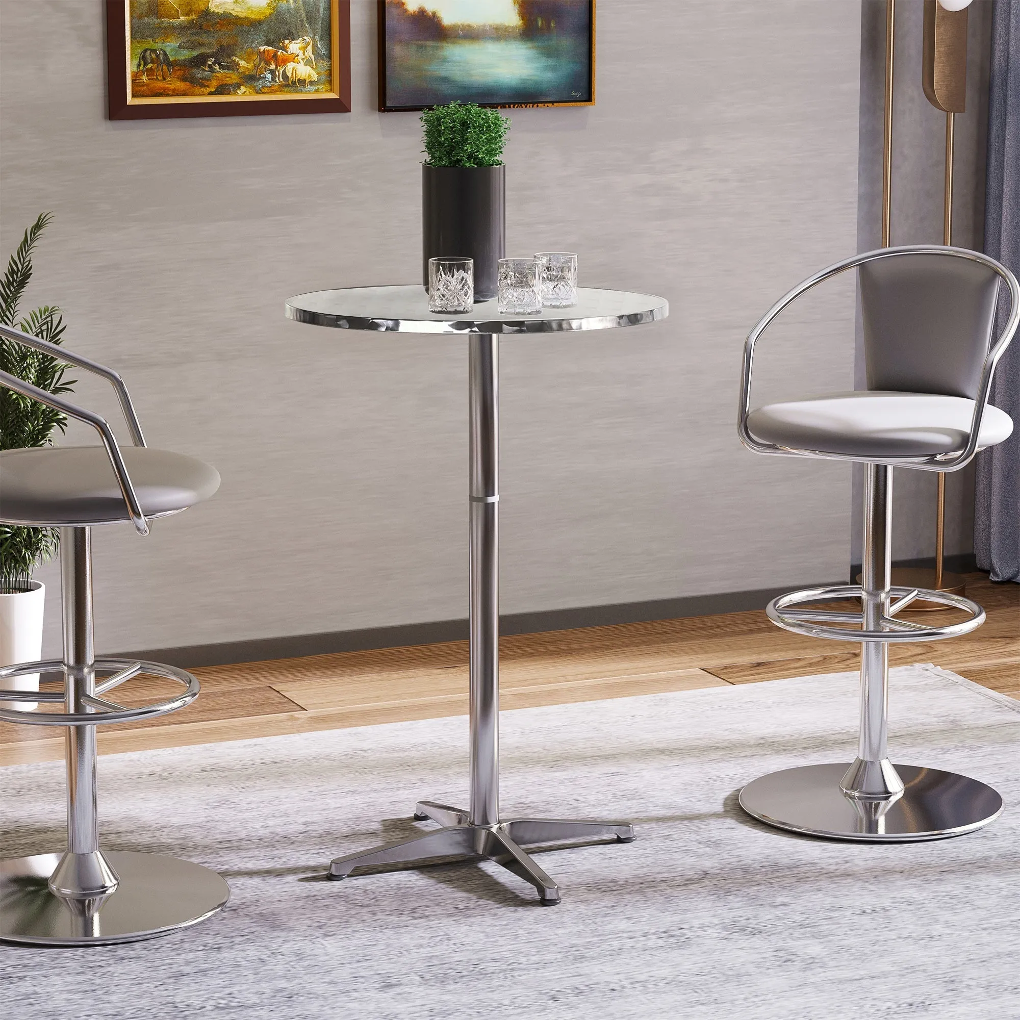 Aluminum Bistro Bar Table Round Tabletop Dining Wine Pub Stainless Steel 2 Height Settings 70cm/110cm
