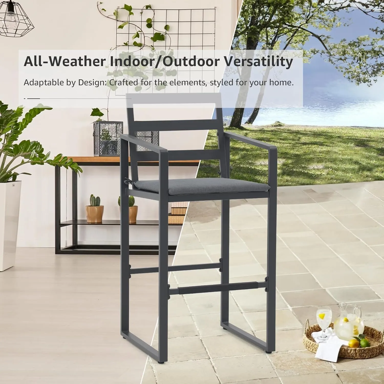 Aluminum Outdoor Bar Stools Set of 2 (Dark Grey)
