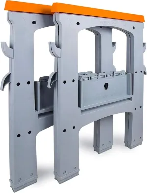 Amazon Basics Rectangular Folding Sawhorse - Set of 2, 900 Pound Capacity, Orange and Grey