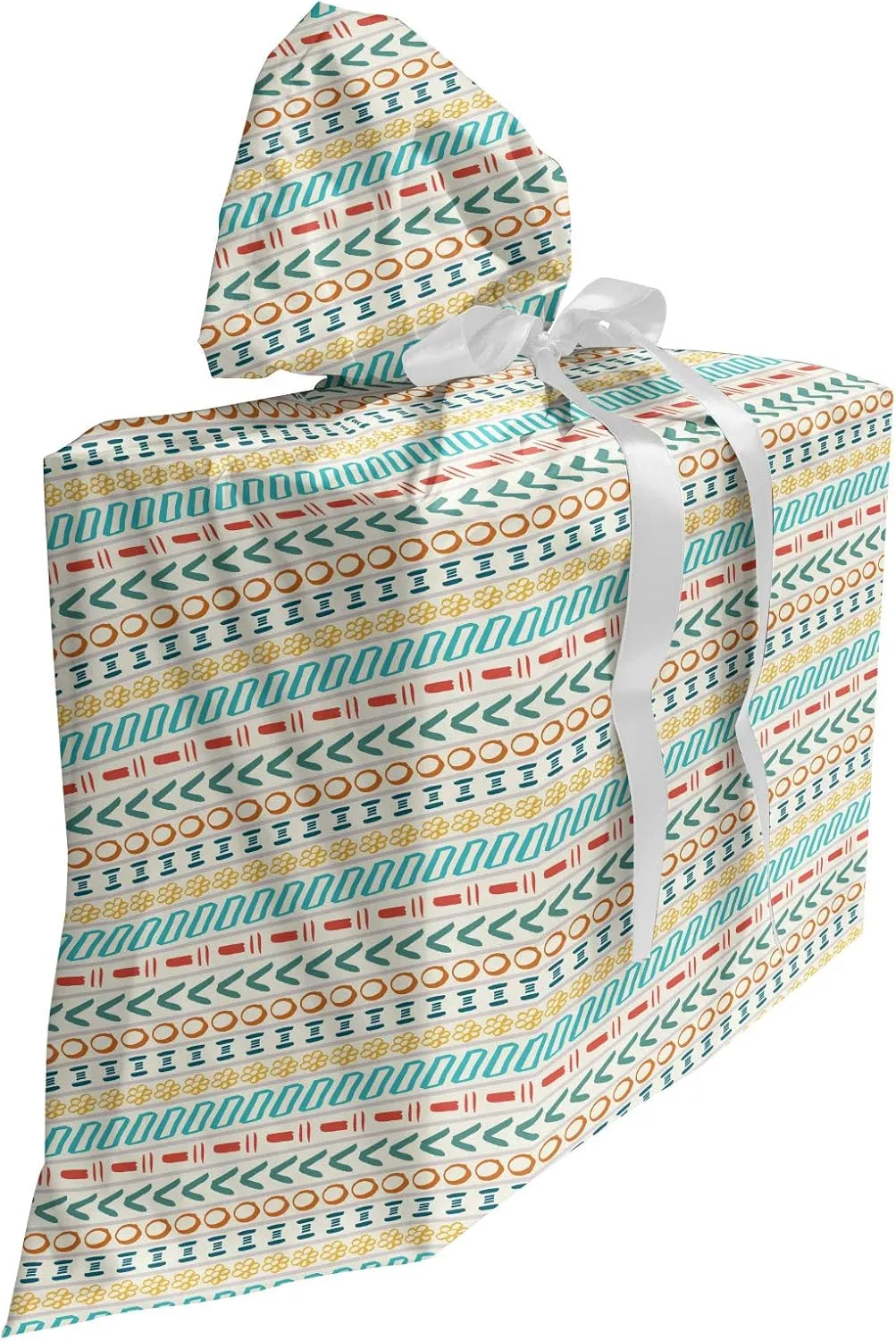 Ambesonne Striped Gift Bag, Cultural Striped Boho Motif Traditional Southwestern First Nations Artisan, Fabric Party Favor Pouch with 3 Ribbons, 27, Multicolor