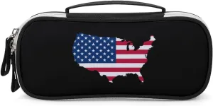 America Flag Map Portable Pencil Pen Case Small Cosmetic Bag Womens Makeup Pouch Pencil Bags