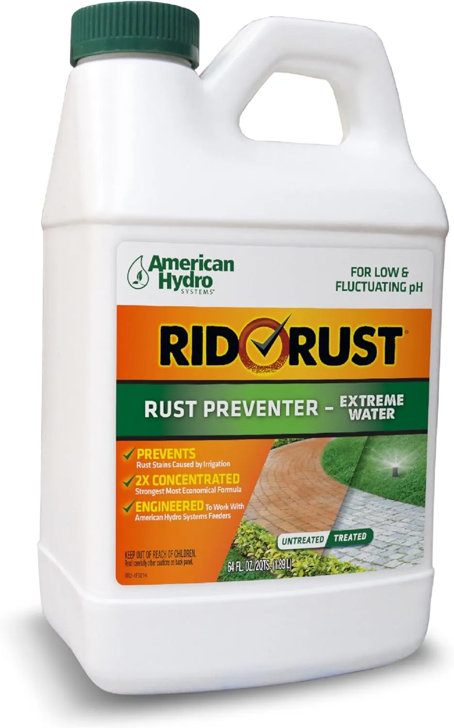 American Hydro Systems RR2 Rid O' Rust 2X Concentration Extreme Water Inhibitor, Rust Preventer Spray for Irrigation and Sprinkler Systems with Low and Fluctuating PH, 1/2 Gal Bottle