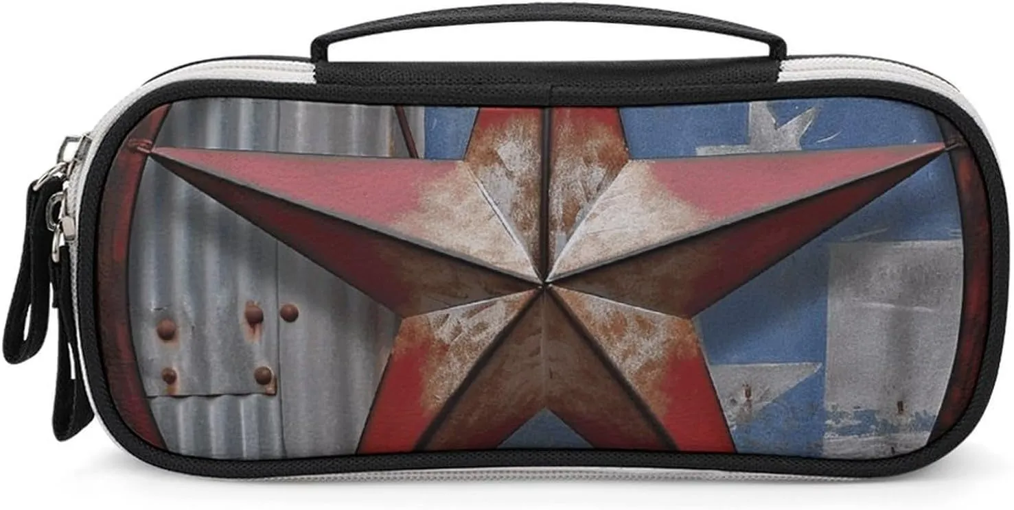 American Wastern Texas Star Leather Makeup Bag Portable Small Cosmetic Organizer Waterproof Toiletry Bags Brushes Pencils And Travel Make Up Accessories
