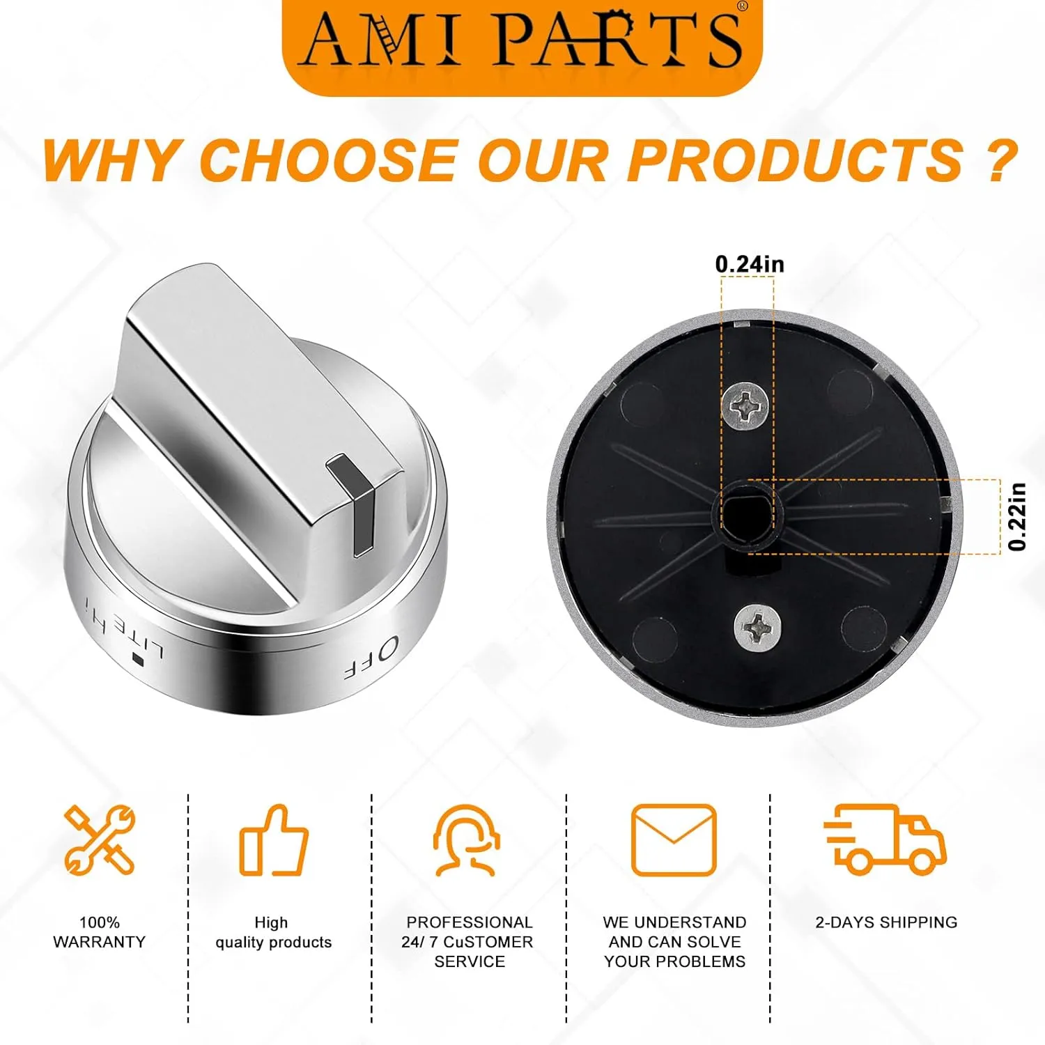 AMI PARTS WB03X24818 Gas Stove Knob Replacement for GE,100% Stainless Steel Stove Replacement Knobs PS11729081 AP5989029,Compatible with ge Stove Knob (Not Universal)