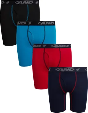 AND1 Boys' Boxer Briefs - 4 Pack Functional Fly Compression Long Leg Boxers - Performance Underwear for Boys (6-18)