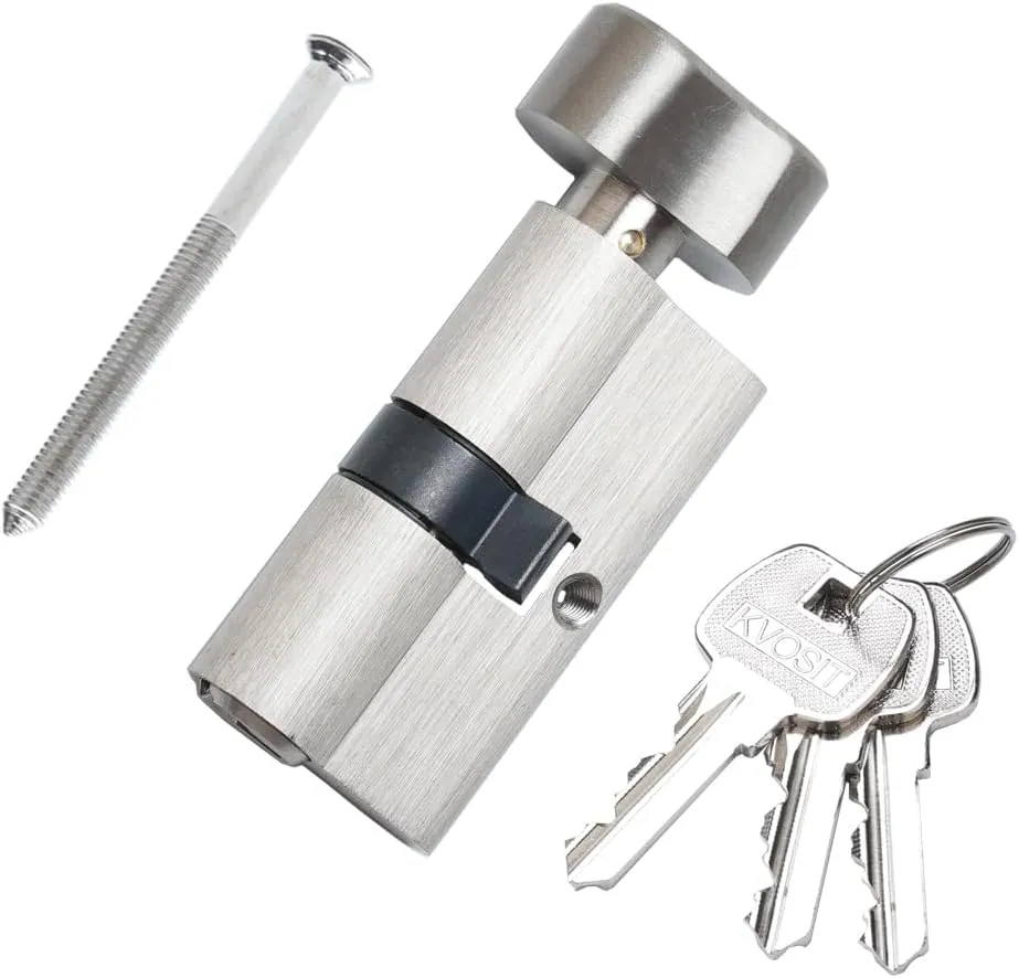 Andersen 60MM Solid Brass Lock Cylinder with 3 Brass Keys - Satin Nickel Thumbturn Storm Door Lock Cylinder Replacement
