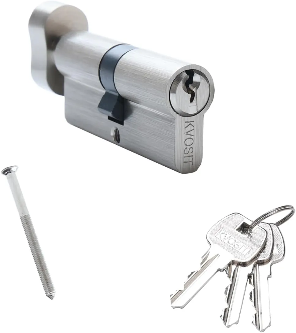 Andersen 60MM Solid Brass Lock Cylinder with 3 Brass Keys - Satin Nickel Thumbturn Storm Door Lock Cylinder Replacement
