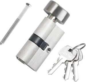 Andersen 60MM Solid Brass Lock Cylinder with 3 Brass Keys - Satin Nickel Thumbturn Storm Door Lock Cylinder Replacement
