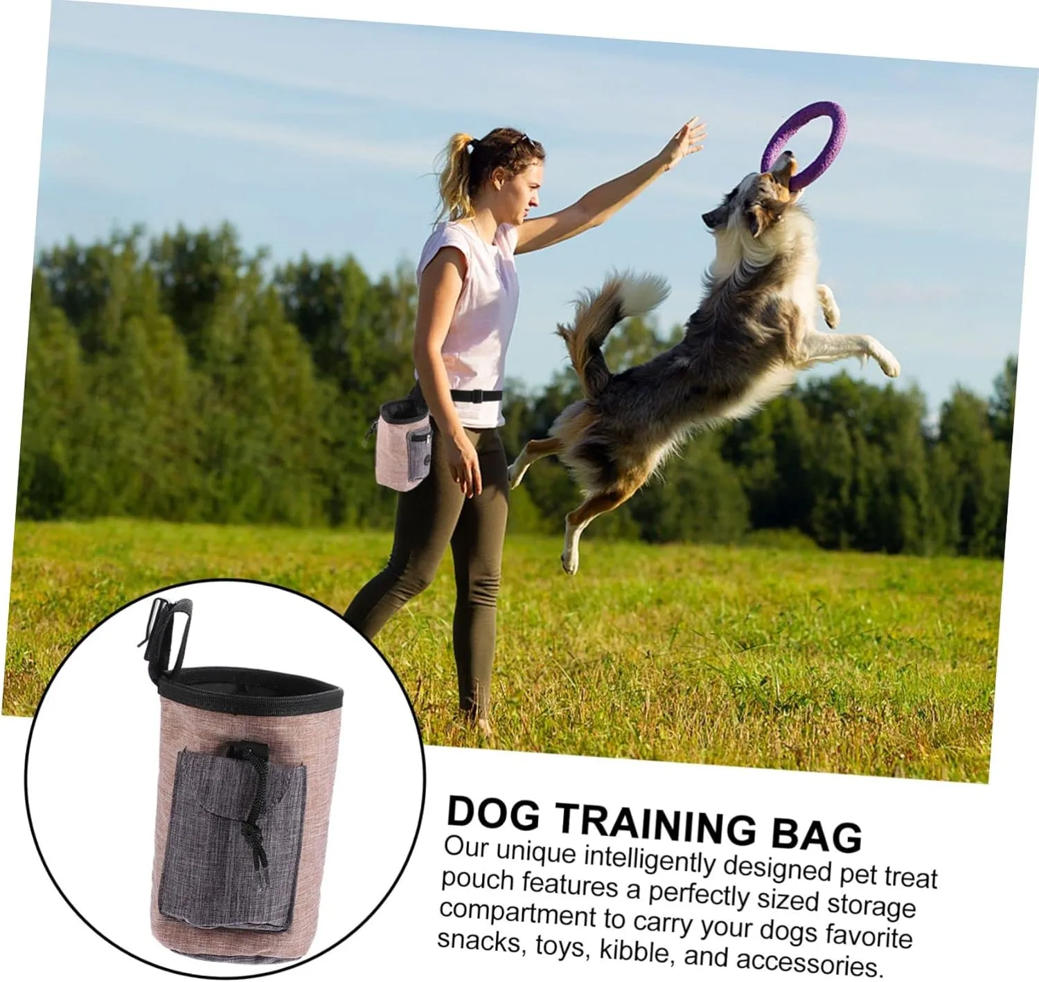 Angoily 2pcs Dog Treat Pouch Training Bag Flax Material Pet Outdoor Travel Reward Waist Bag