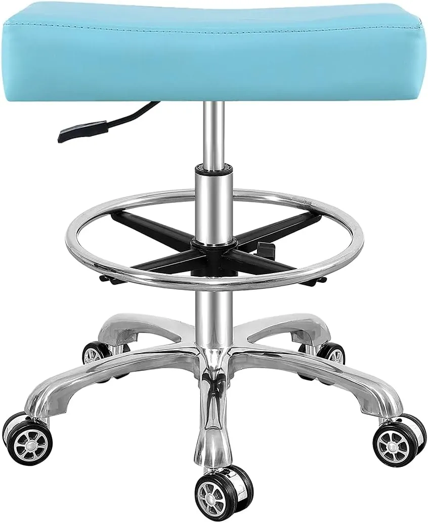 Antlu Adjustable Rolling Swivel Stool Chair for Massage Office Tattoo Kitchen, Work Stool with Wheels (Cyan, with foot ring)