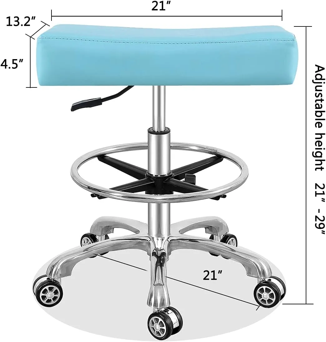 Antlu Adjustable Rolling Swivel Stool Chair for Massage Office Tattoo Kitchen, Work Stool with Wheels (Cyan, with foot ring)