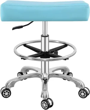 Antlu Adjustable Rolling Swivel Stool Chair for Massage Office Tattoo Kitchen, Work Stool with Wheels (Cyan, with foot ring)