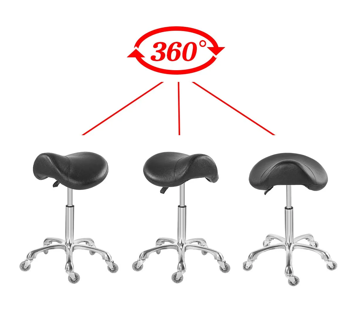 Antlu Saddle Stool Chair for Massage Clinic Spa Salon Cutting, Saddle Rolling Stool with Wheels Adjustable Height (Black)