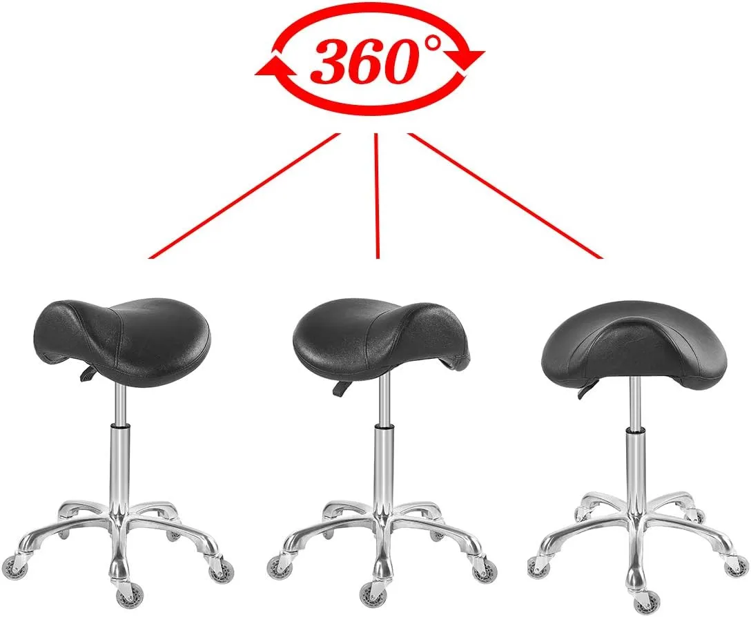 Antlu Saddle Stool Chair for Massage Clinic Spa Salon Cutting, Saddle Rolling Stool with Wheels Adjustable Height (Black)