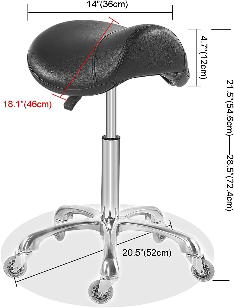 Antlu Saddle Stool Chair for Massage Clinic Spa Salon Cutting, Saddle Rolling Stool with Wheels Adjustable Height (Black)
