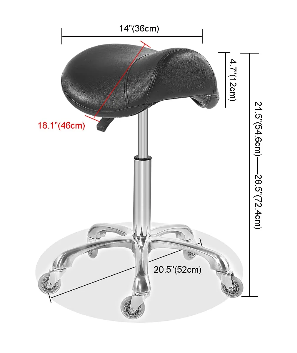 Antlu Saddle Stool Chair for Massage Clinic Spa Salon Cutting, Saddle Rolling Stool with Wheels Adjustable Height (Black)