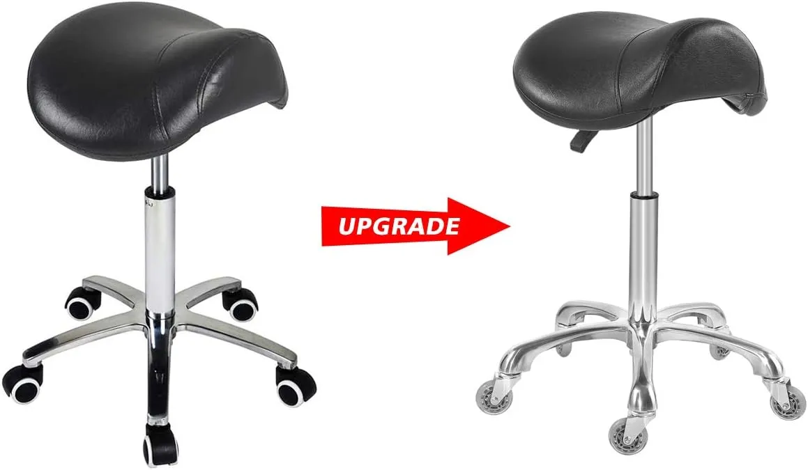 Antlu Saddle Stool Chair for Massage Clinic Spa Salon Cutting, Saddle Rolling Stool with Wheels Adjustable Height (Black)
