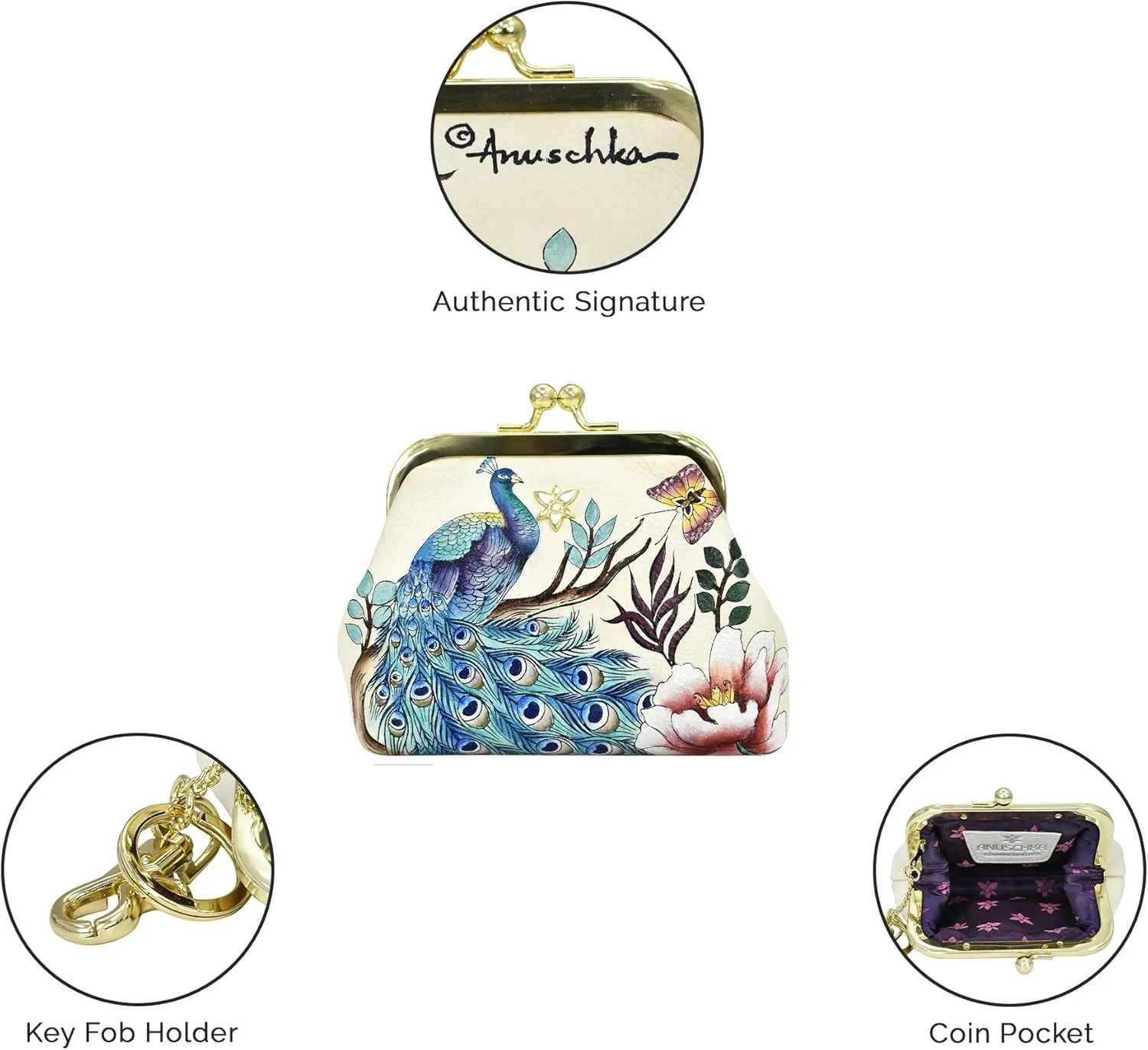 Anuschka Women’s Hand-Painted Genuine Leather Clasp Pouch with Key Fobs