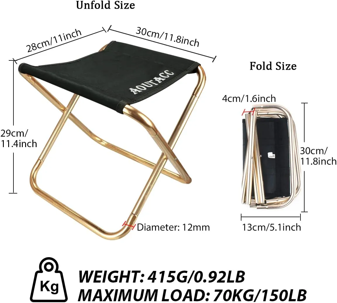 AOUTACC Ultralight Portable Folding Camping Stool for Outdoor Fishing Hiking Backpacking Travelling(XL:13"x14"x15";Large:11.8"x11"x11.4"; Medium:8.3"x9.5"x 11")