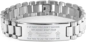 Aquacultural Manager Bracelet, If at first you don't succeed, try doing what your athletic trainer told you to do the first time., Stainless Steel Courage Inspirational Wristband, Ladder Style