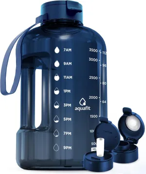 AQUAFIT 1 Gallon Water Bottle with Time Marker - Straw & Chug Lid - BPA Free Big Water Bottle with Straw - Gym Water Bottle with Handle - Gallon Water Jug (128 Ounces, Nebula 2)