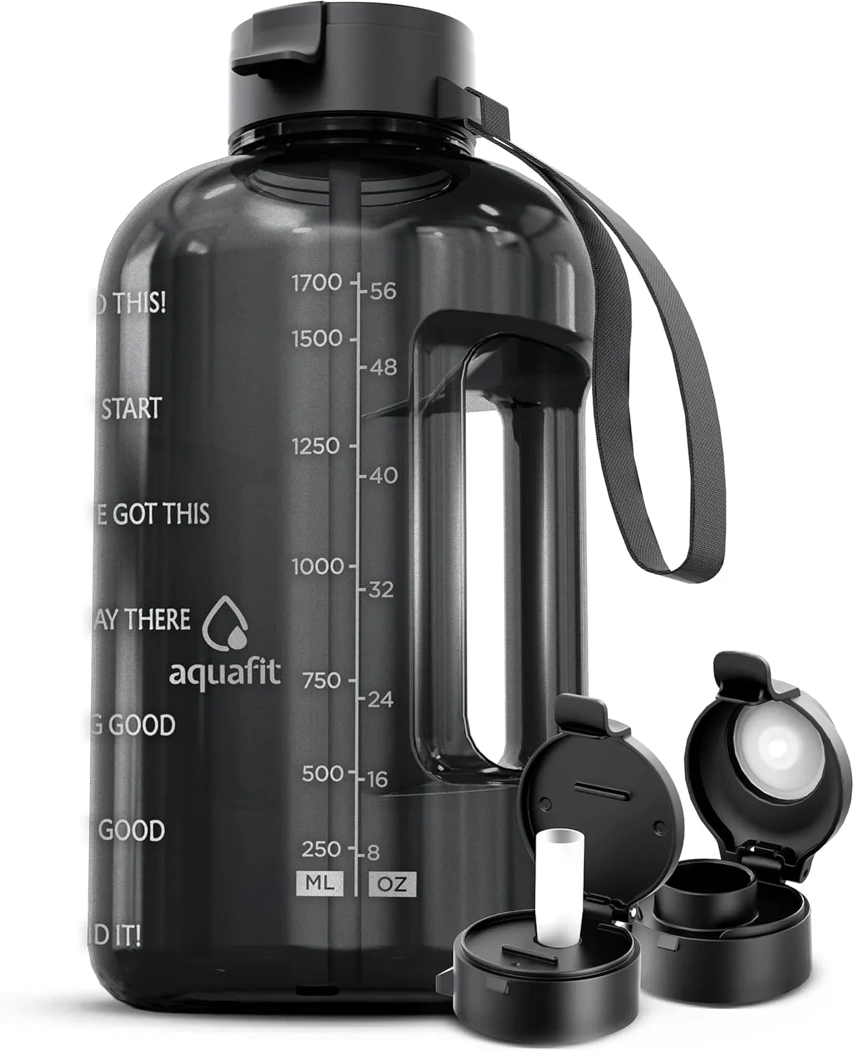 AQUAFIT Half Gallon Water Bottle With Straw, Times To Drink - 64 oz - Water Jug - Motivational - Large Sports Water Bottle With Time Marker for Gym