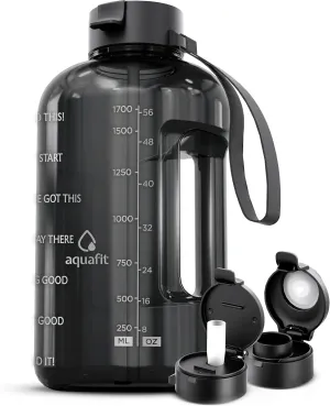 AQUAFIT Half Gallon Water Bottle With Straw, Times To Drink - 64 oz - Water Jug - Motivational - Large Sports Water Bottle With Time Marker for Gym