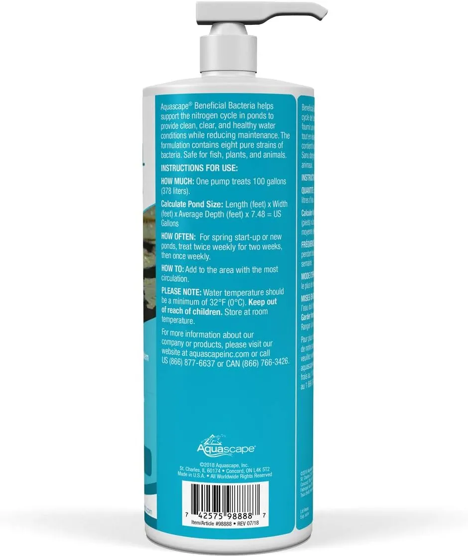 Aquascape Liquid Beneficial Bacteria for Pond and Water Features, 32-Ounce Bottle | 98888