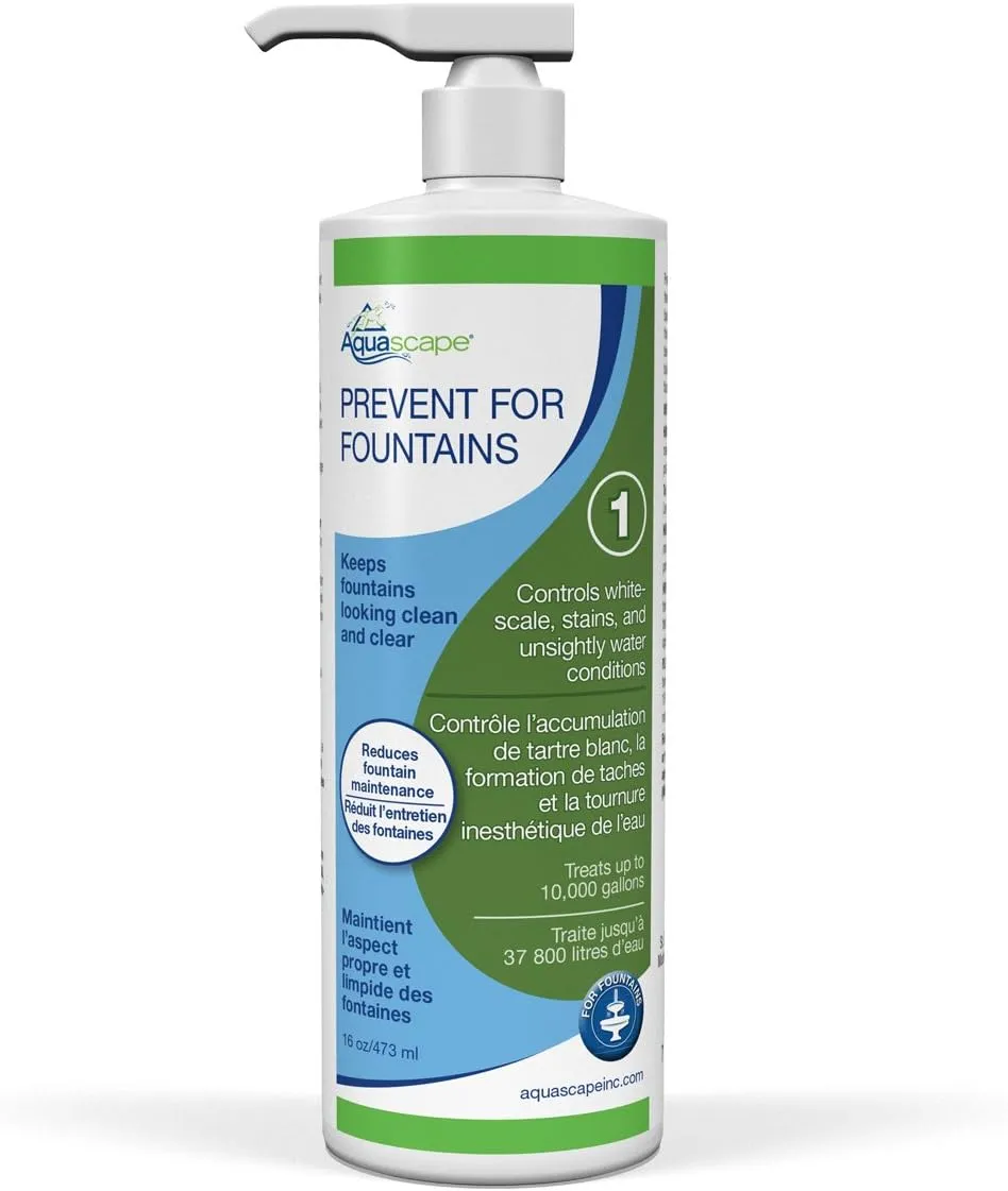 Aquascape PREVENT Water Treatment for Fountains, Waterfalls, Rock and Gravel, Prevent White-scale Buildup, Stains, Foam and Other Unsightly Water Conditions, 16 ounce / 473-ml | 96074