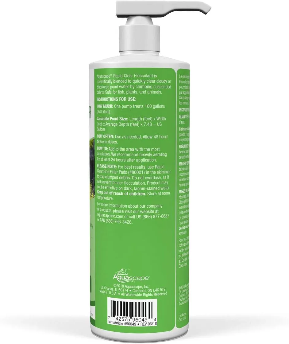 Aquascape Rapid Clear Flocculant Water Treatment Clears Cloudy Pond Water, 16 oz Bottle | 96049
