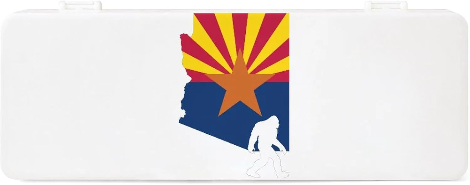 Arizona State Flag Map Bigfoot Pencil Case Pen Box Easy to Clean Portable Pencil Pouch Office Organizer