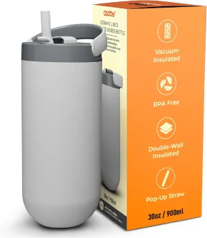 Asobu Orbit 30oz/900ml Water Bottle, Sleek Insulated Bottle with Pop-Up Lid and Carry Handle, Perfect for Iced Coffee, Travel, and Stylish Hydration