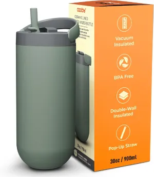asobu Orbit 30oz/900ml Water Bottle, Sleek Insulated Bottle with Pop-Up Lid and Carry Handle, Perfect for Iced Coffee, Travel, and Stylish Hydration