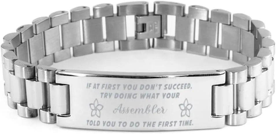 Assembler Bracelet, If at first you don't succeed, try doing what your athletic trainer told you to do the first time., Stainless Steel Courage Inspirational Wristband, Ladder Style