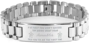 Assembler Bracelet, If at first you don't succeed, try doing what your athletic trainer told you to do the first time., Stainless Steel Courage Inspirational Wristband, Ladder Style