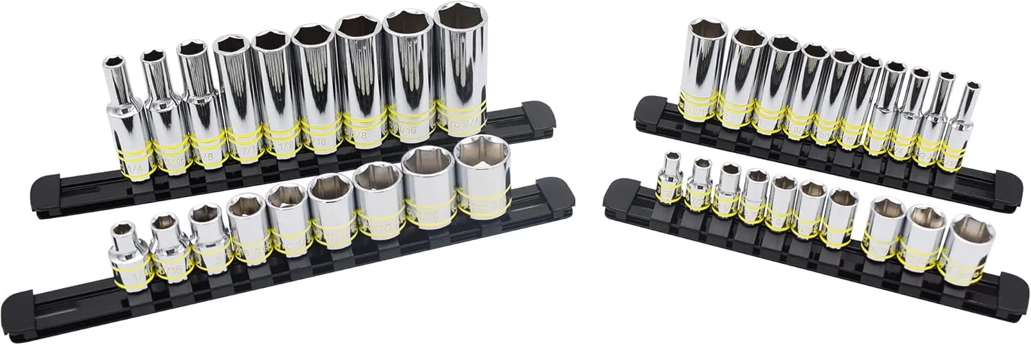Astro Tools 4138 38-Piece Hi-Vis Glowing 1/4" & 3/8" Drive Shallow & Deep 6pt. SAE Socket Set