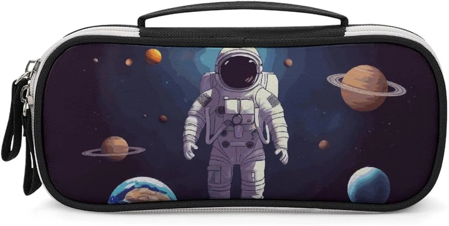 Astronaut Solar System Planets Leather Makeup Bag Portable Small Cosmetic Organizer Waterproof Toiletry Bags Brushes Pencils And Travel Make Up Accessories