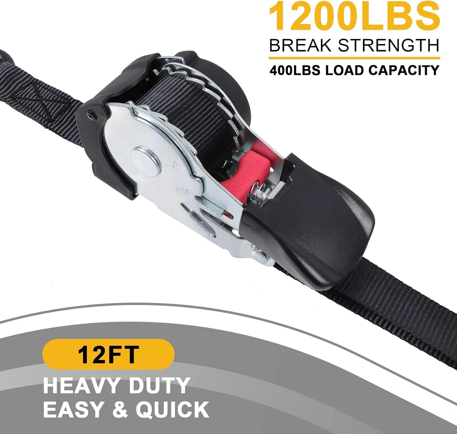 Ayaport Retractable Ratchet Straps Self Retractable Tie Down Straps 1200Lb Break Strength Heavy Duty 12ft for Motorcycle, Dirt Bike, Moving Cargo, Car, Truck Accessories (2, 1" x12')
