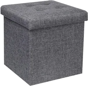 B FSOBEIIALEO Storage Ottoman Cube, Toy Chest Folding Footrest for Living Room Seat, 12.6"X12.6"X12.6" (Linen Grey)